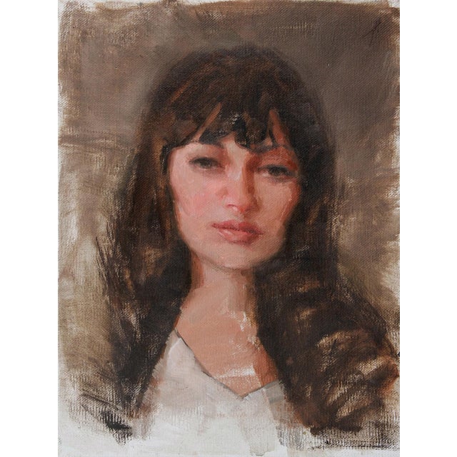 Anastasia by Mark Bradley Schwartz | Oil on canvas portrait of a woman with dark hair For Sale