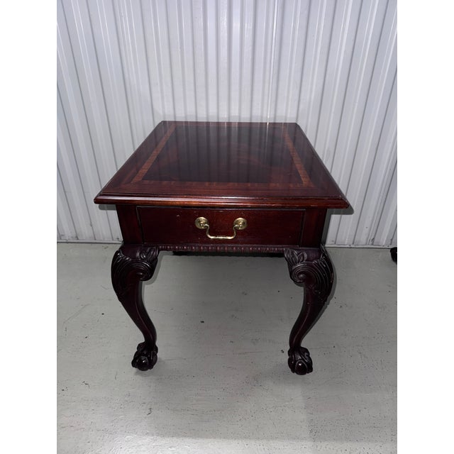 Wood Late 20th Century Thomasville Mahogany End Tables – Chippendale Ball & Claw – Matched Pair For Sale - Image 7 of 12