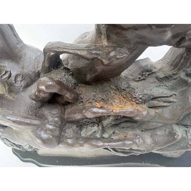 Black Vintage Cast Iron Galloping Horses Sculpture With Bronze-Tone Finish on Black Base For Sale - Image 8 of 12