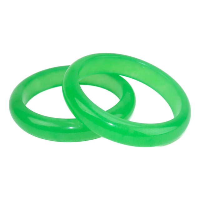 Green Glass Jadeite Style Bangle Bracelets, a Pair For Sale