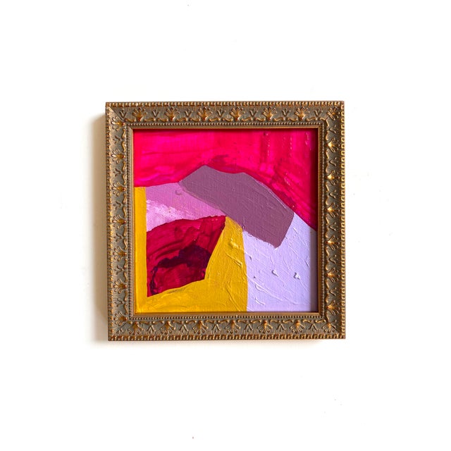Abstract "Berry and Ochre" Pair of Framed Mini Paintings by Jessalin Beutler For Sale - Image 3 of 5
