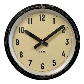 Industrial Black Factory Wall Clock from IBM, 1950s For Sale