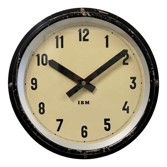 Industrial Black Factory Wall Clock from IBM, 1950s For Sale