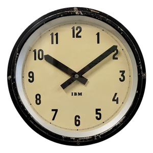 Industrial Black Factory Wall Clock from IBM, 1950s