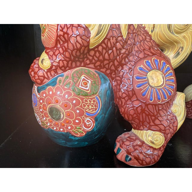 Terra Cotta 1960s Japanese Kutani Foo Dog Lions- a Pair For Sale - Image 8 of 9