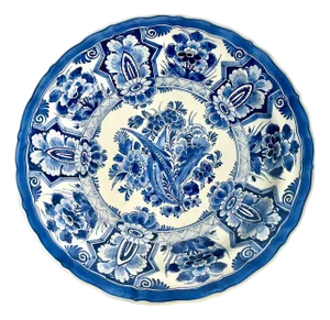 Vintage Hand Painted Delft Blue and White Charger Bowl