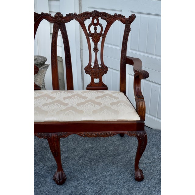 Ivory Vintage Carved Mahogany Settee Chippendale Style Ball & Claw Feet For Sale - Image 8 of 16