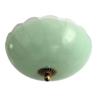 Mint Green Scalloped Flush Light, 1940s For Sale