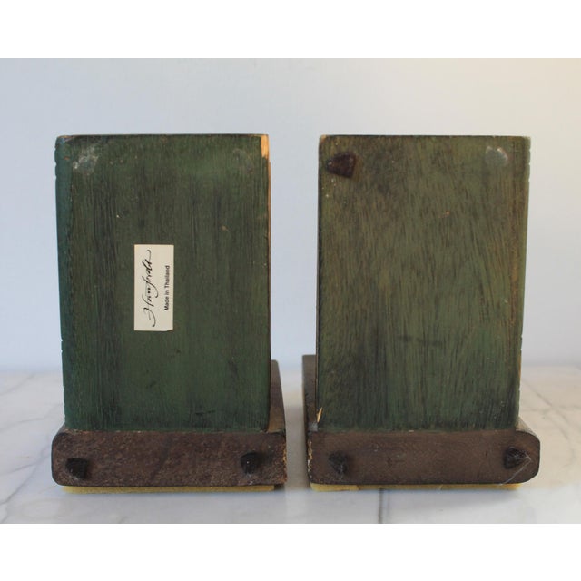Wood Vintage Carved Wood Faux Book Bookends For Sale - Image 7 of 10