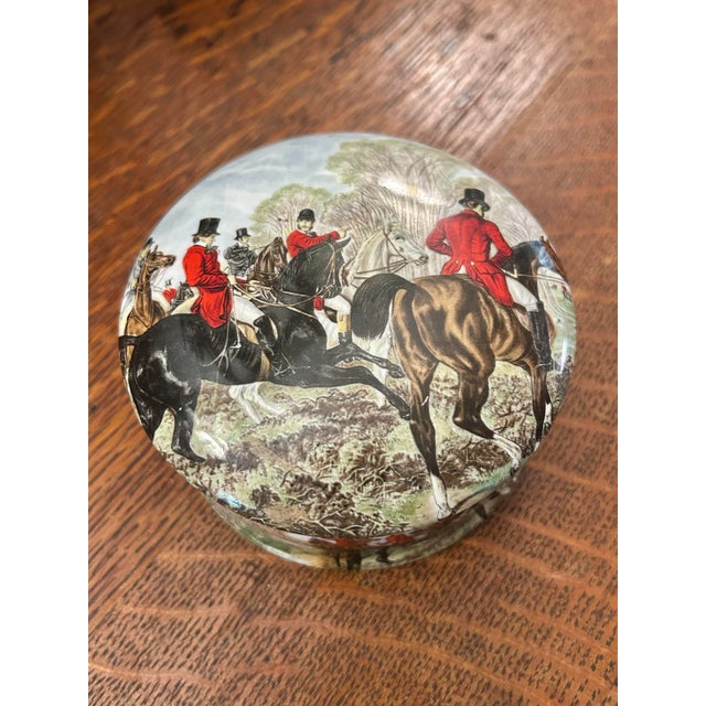 Ceramic Vintage Newhall Staffordshire English Bone China Fox Hunt Equestrian Trinket Box For Sale - Image 7 of 8