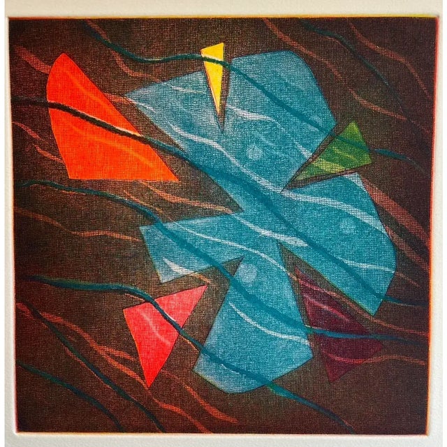 Add a striking, vintage mid-century modern aesthetic to your collection with this original abstract etching and aquatint...