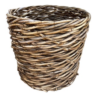 Vintage Large Thick Woven Rattan Basket For Sale
