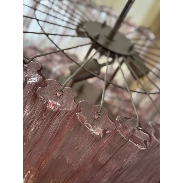 Glass Large Pink Colorful Murano Chandeliers with Tubular Prisms Tronchi, Set of 2 For Sale - Image 7 of 16