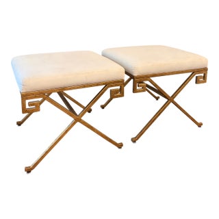 Chelsea House Aged Gold Leaf Gilded Greek Key Benches For Sale