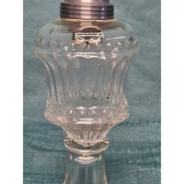 Matched Pair Antique 1830s-1850s Flint Glass Whale Oil Lamps Pewter Burner For Sale In Boston - Image 6 of 14