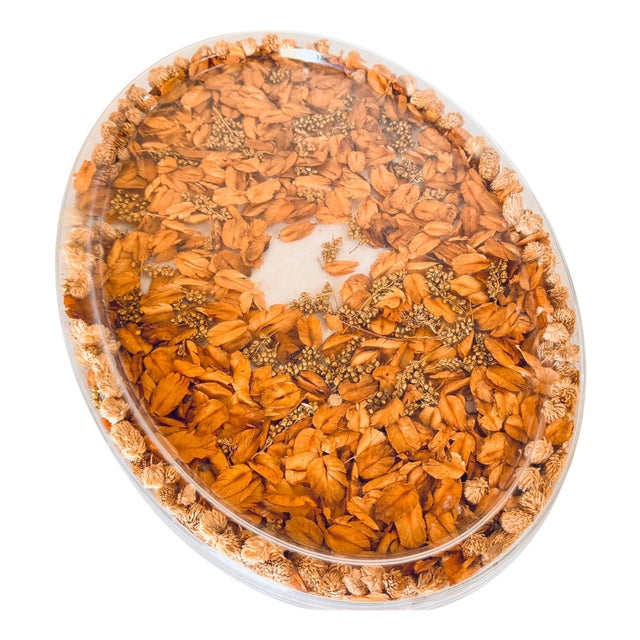 Asian Plastic Oval Tray with Embedded Dried Flowers and Leaves, 1970s For Sale