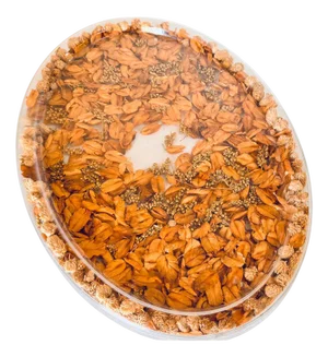 Asian Plastic Oval Tray with Embedded Dried Flowers and Leaves, 1970s