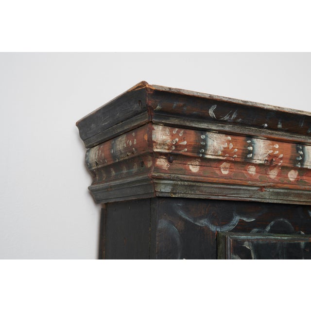 Tall Swedish Handcrafted Black Painted Pine Folk Art Cabinet For Sale - Image 10 of 18
