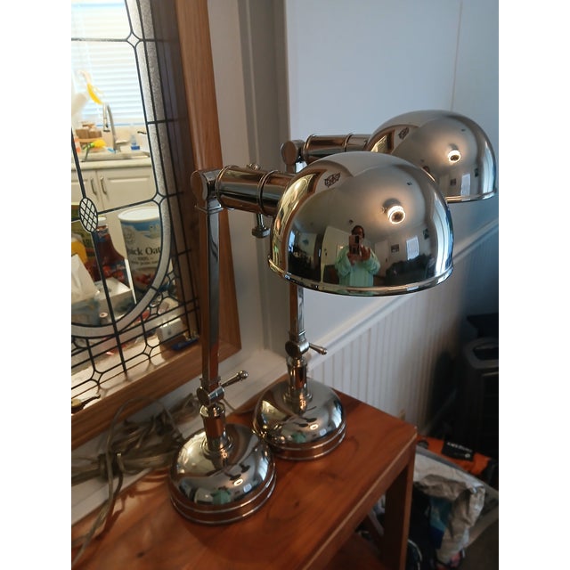 Vintage Ethan Allen Adjustable Chrome Desk Lamps, a Pair For Sale - Image 11 of 12