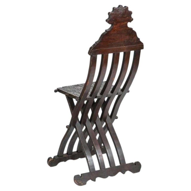 19th Century Moorish Carved Wood Folding Chair with Mother-of-Pearl Inlay For Sale - Image 14 of 15