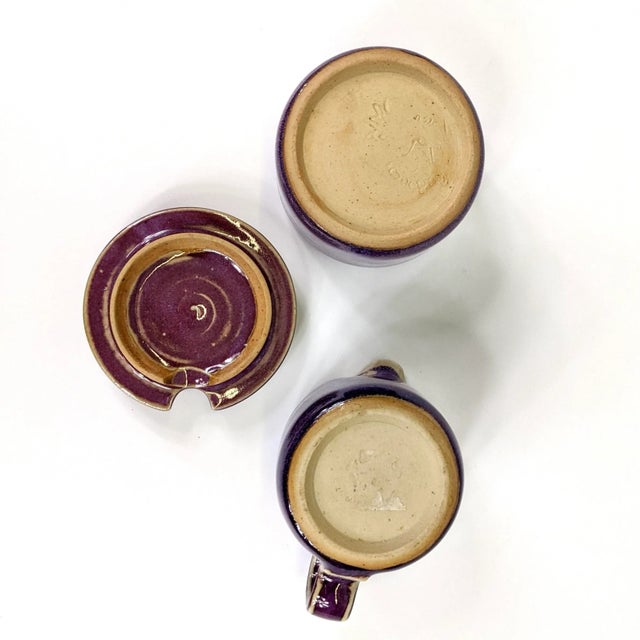 Vintage Purple Glazed Ceramic Creamer & Sugar Set- 2 Pieces For Sale - Image 4 of 5