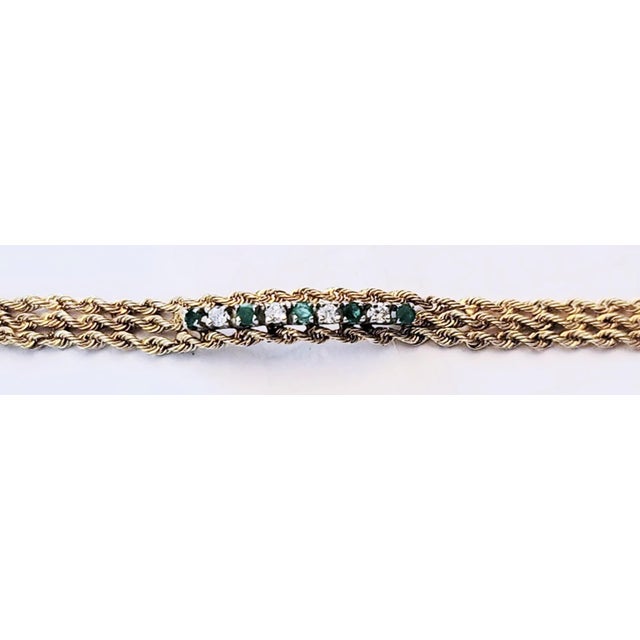 1970s 14k Gold Diamond and Emerald Bracelet For Sale - Image 4 of 9