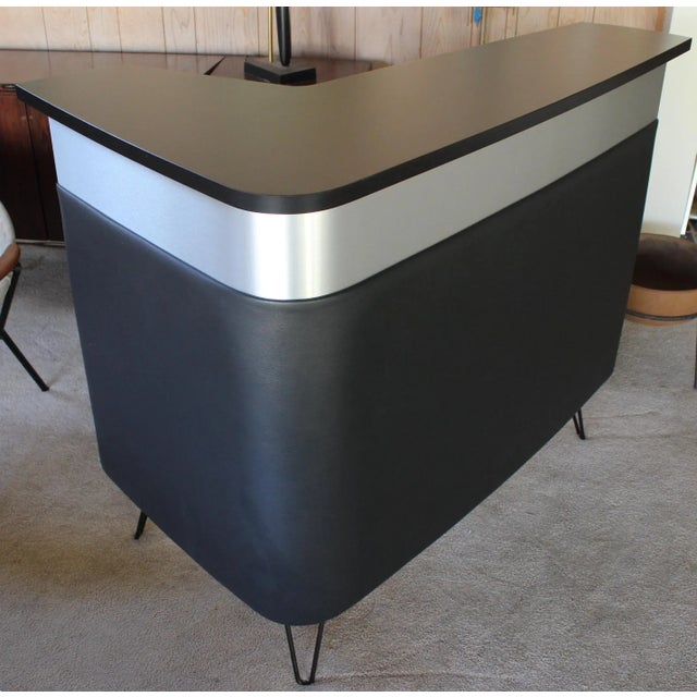 Mid Century Modern Style Black Boomerang Bar With Brushed Metal Accent