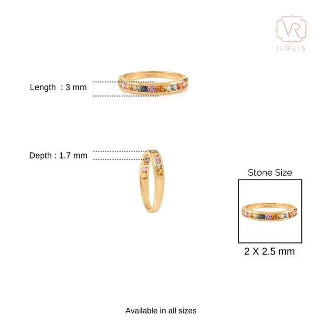 14k Gold 1 Carat Multi Sapphire Half Eternity Band Ring Stack Size 5.5 Gifts for Her For Sale - Image 10 of 14