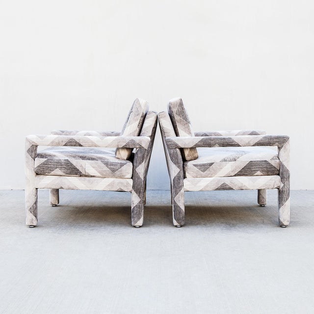 Postmodern Restored Postmodern Parsons Style Lounge Chairs in Chenille Fabric by Drexel For Sale - Image 3 of 13