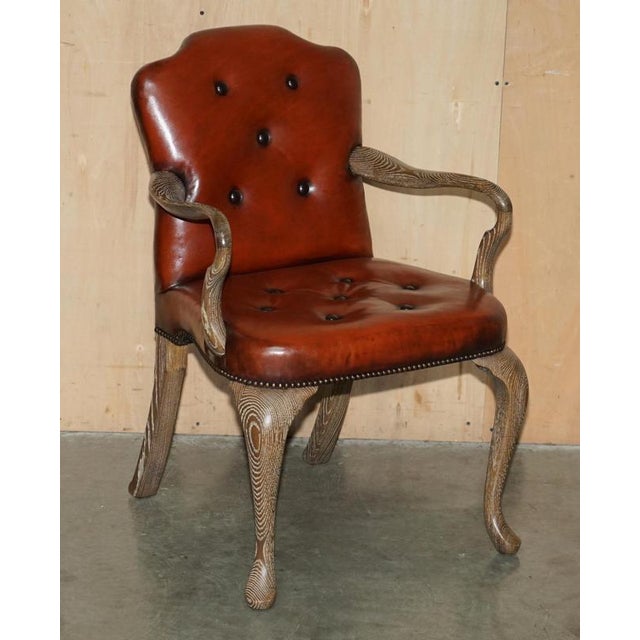 Shepherds Crook Chesterfield Dining Chairs in Limed Oak and Brown Leather, 1880, Set of 10 For Sale - Image 3 of 18