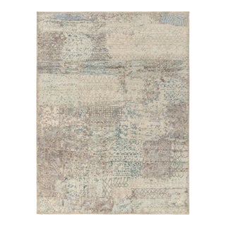 Distressed Style Modern Rug in Silver-Gray, Blue Abstract Pattern by Rug & Kilim For Sale
