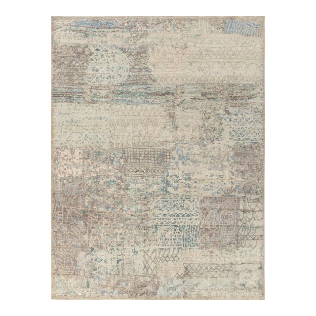 Distressed Style Modern Rug in Silver-Gray, Blue Abstract Pattern by Rug & Kilim For Sale