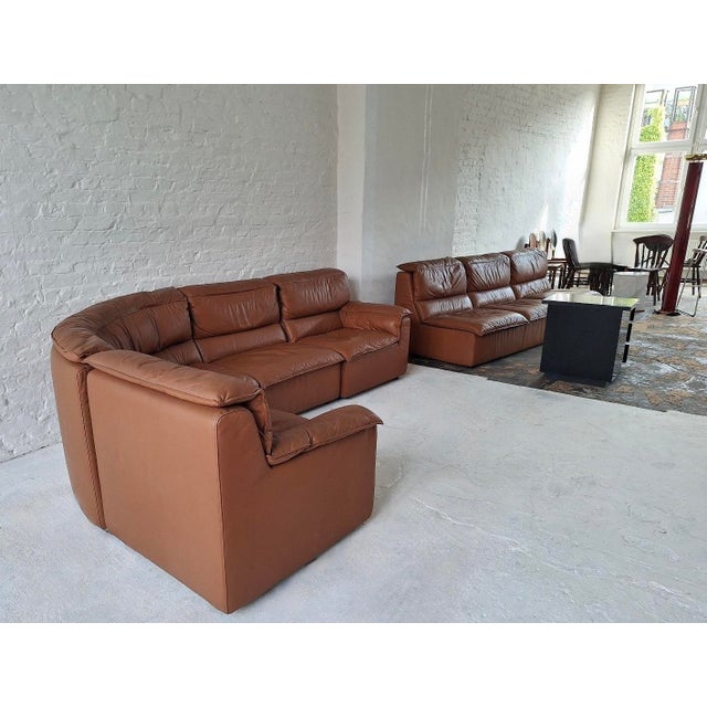 Large Italian Five-Piece Modular Corner Sofa Set in Cognac Leather, 1970s For Sale - Image 14 of 15