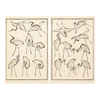 Crane Studies I & II by Katsushika Hokusai, Japanese Art Print Diptych, 24" X 36" For Sale