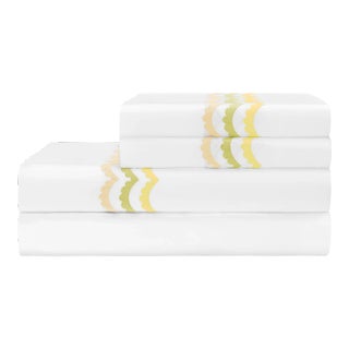 Celerie Kemble + Hamburg House Whimsical Lemon Scallop Queen Sheet Set - 4 Pieces For Sale