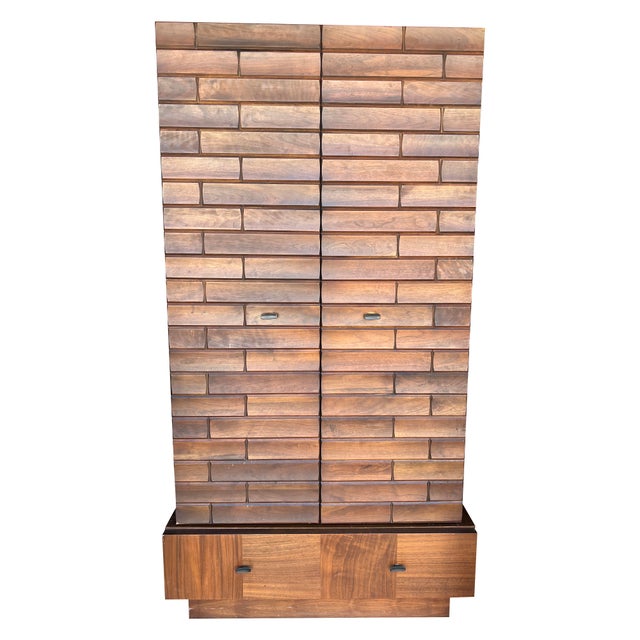 Mid-Century Modern Vintage Mid Century Modern Brutalist Tall Dresser Cabinet Highboy For Sale - Image 3 of 9