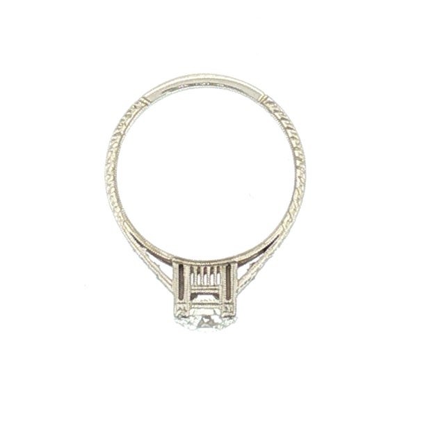 Art Deco Repurposed 14k White Gold 1.05 Carat Old European Cut Deco Style Ring, Size 7.75 For Sale - Image 3 of 4