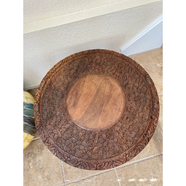Hand Carved Mid 20th-Century Shells & Foliates Teak Accent Table For Sale - Image 9 of 13