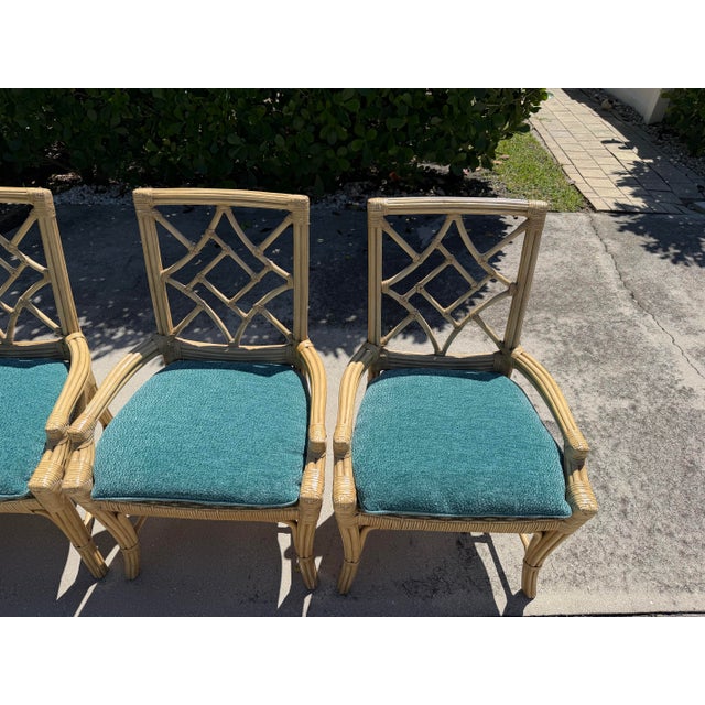 Wood Vintage Lane Venture Fretwork Rattan Dining Chairs, Set of 4 For Sale - Image 7 of 14