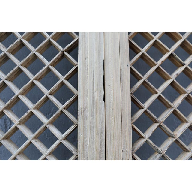 Pair of Antique Chinese Bleached Pine Trellis-top Wall Panels/Doors/Screen, originally designed as room paneling with a...