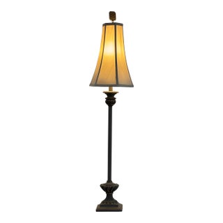 Vintage Taupe Crackled Finish Buffet Lamp With Shade For Sale