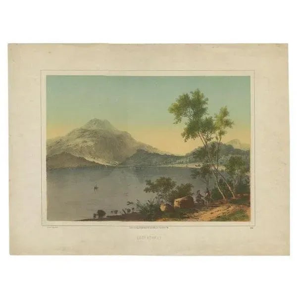 Antique print titled 'Loch Achray'. Original antique print with a view of Loch Achray, a small freshwater loch 11 km (6.8...