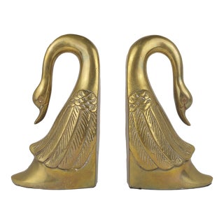 Mid 20th Century Mid Century Brass Sculptural Swan Bookends- a Pair For Sale