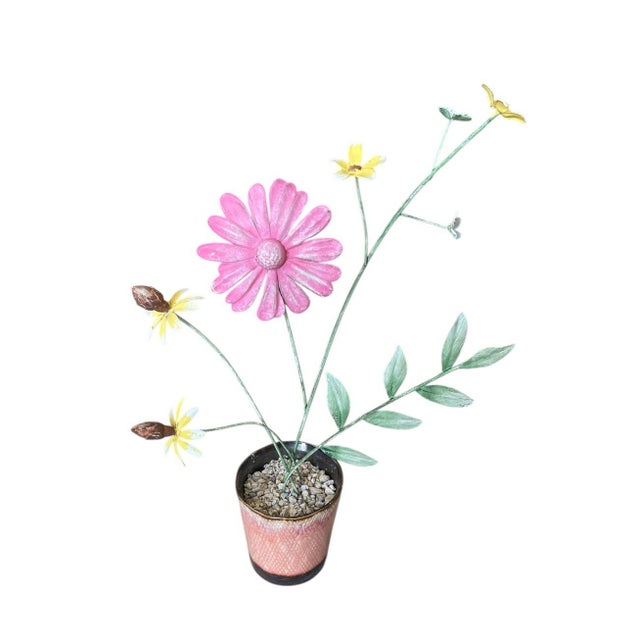 This charming vintage decorative piece features a delicate, handcrafted toleware floral arrangement. Originating from...