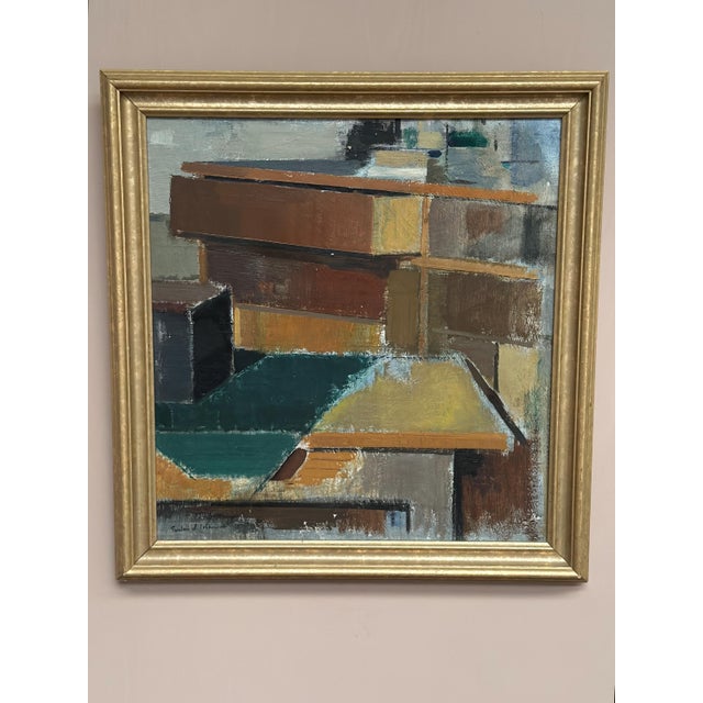 Gustav Adolf Johansson, Cubist Rooftops, 1950s, Oil on Canvas, Framed For Sale - Image 10 of 18
