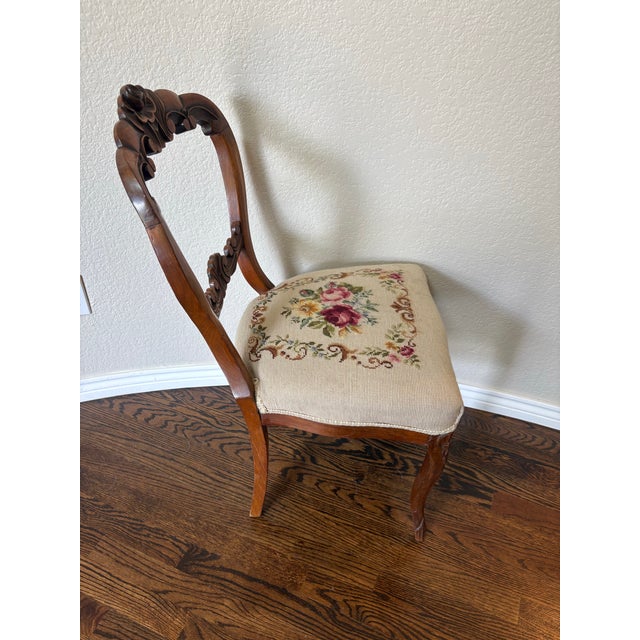 Antique Victorian Rococo Revival Carved Walnut Balloon-Back Needlepoint Chair For Sale In Denver - Image 6 of 10