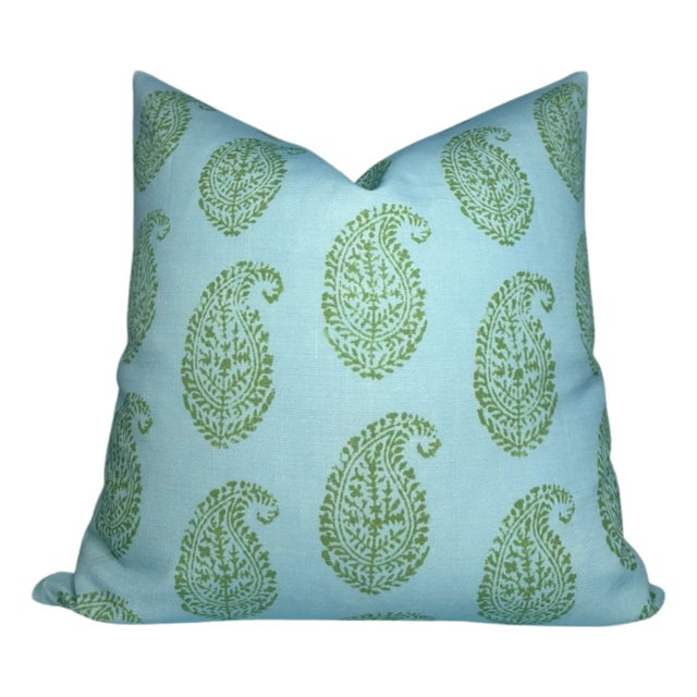 Paisley Pillow Cover in Blue and Green, 22x22 Pillow For Sale