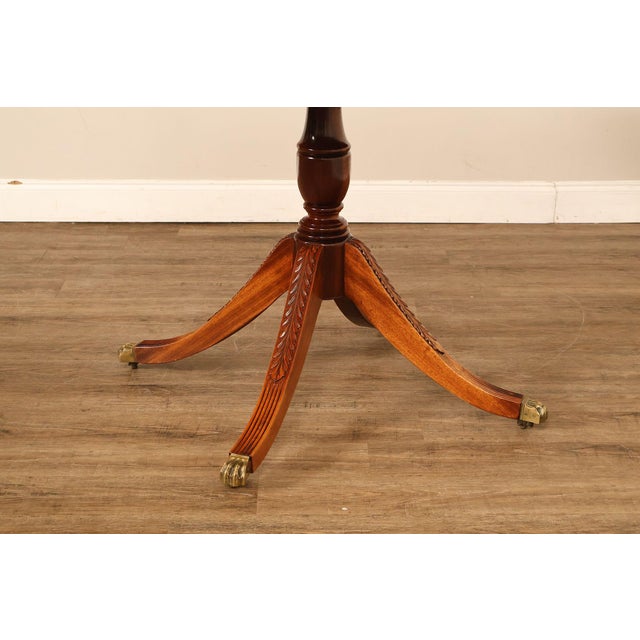 Wood Duncan Phyfe Style Mahogany Round Breakfast Table With Brass Claw Feet For Sale - Image 7 of 18