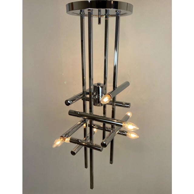 Metal Chrome Chandelier Sculpture by Gaetano Sciolari, Italy, 1970 For Sale - Image 7 of 10