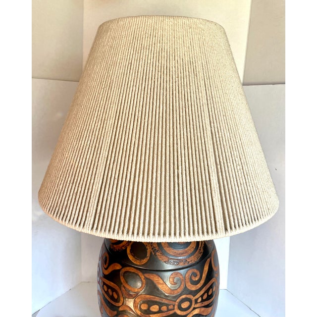 1960's Vintage Organic Modern Sculptural Ceramic Table Lamp With Rope Shade For Sale - Image 10 of 12